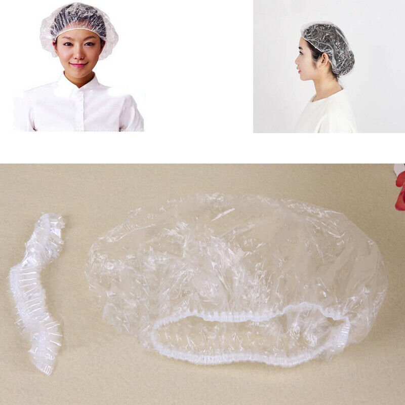 100pcs Disposable One-off Hotel Home Shower Bathing Clear Hair Elastic Caps Hats Techtongda 241037 - фотография #2