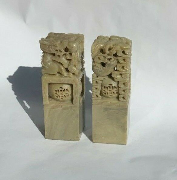 Two (2) CHINESE JADE HAND CARVED STONE NAME STAMPS - "MARTY" & "GIM" Без бренда - фотография #2