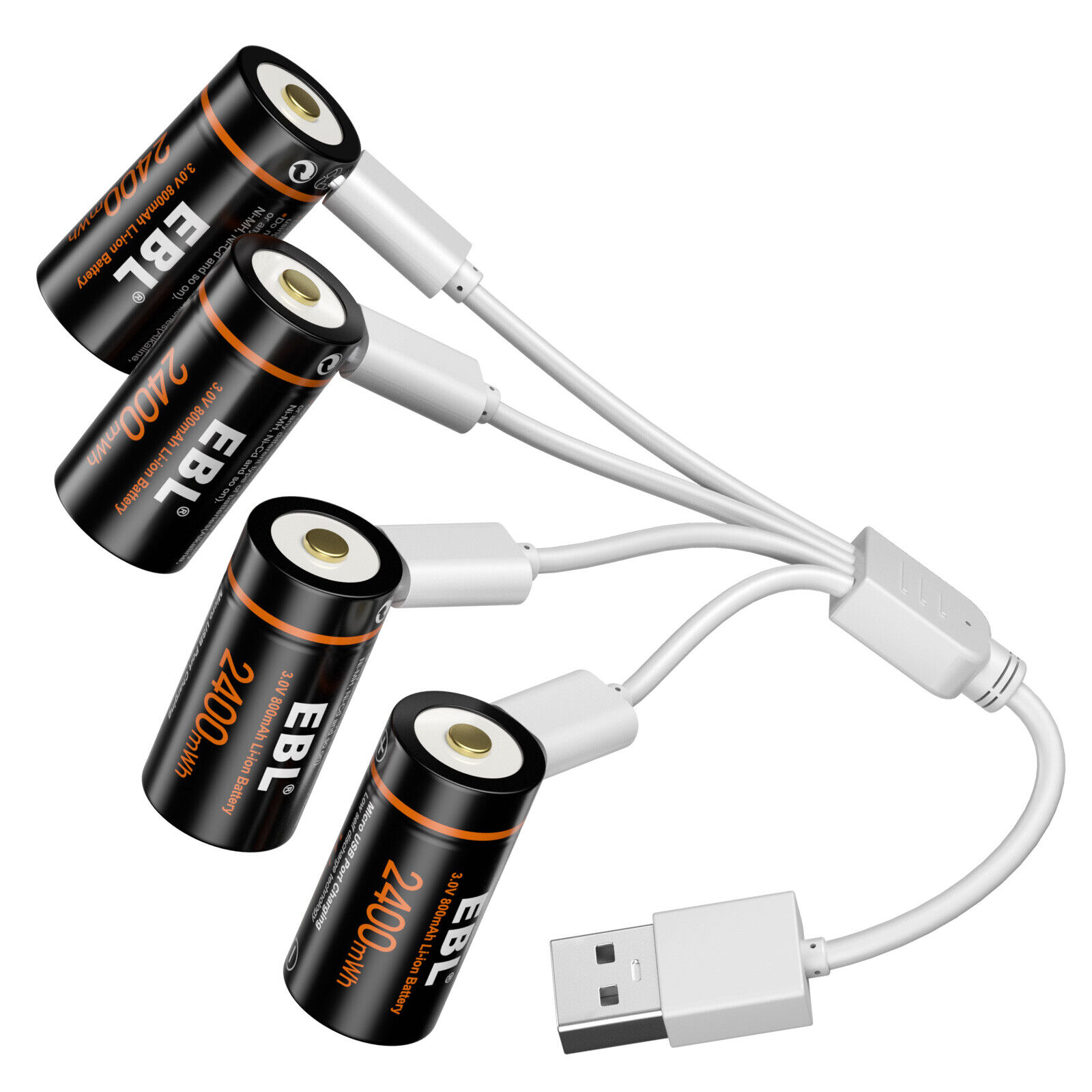 4x 16340 RCR123 CR123A 123 3V USB Lithium Li-ion Rechargeable Batteries w/Cable EBL CR123