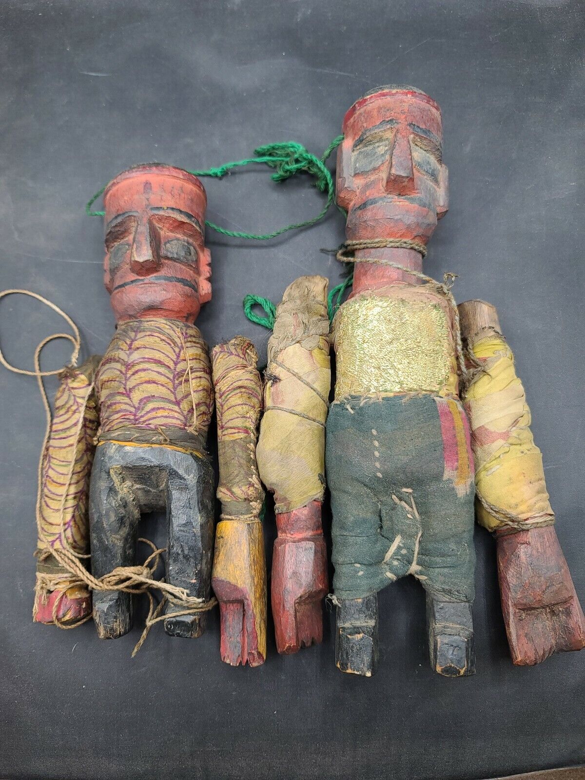 Old Wood Tribal Primitive Puppets Dolls Carved Wood Nepal Tibet Folk Art  Без бренда