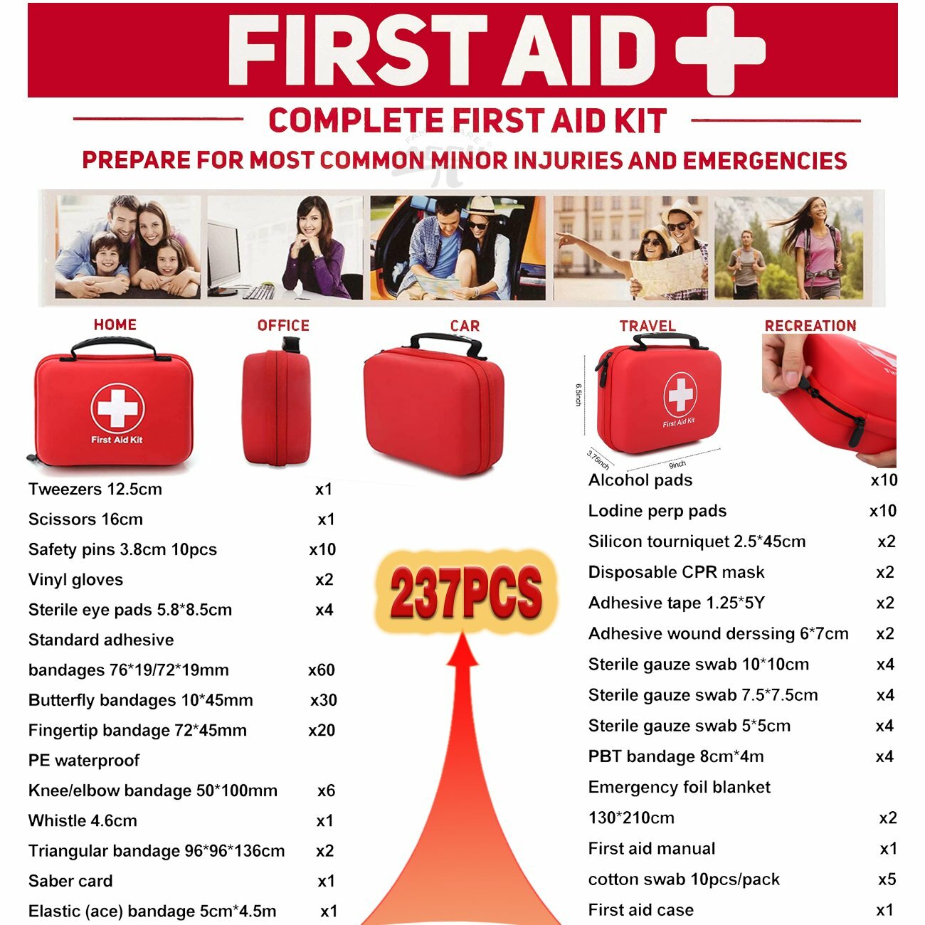 Survival First Aid Kit 237 Piece, Premium Waterproof Hard Shell Medical Kit New Famliy Care ACCU Does Not Apply - фотография #12