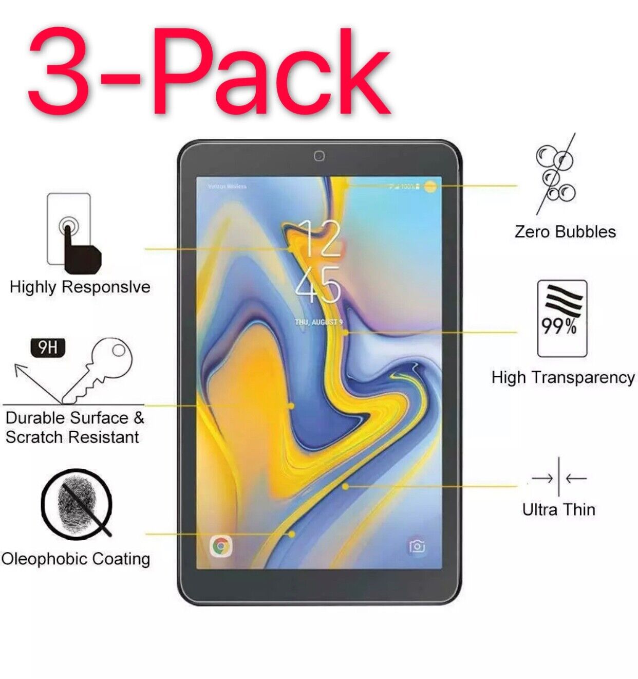 3 PACK Tempered Glass Screen Protector for Samsung Galaxy Tab A 8.0 2018 SM-T387 Unbranded T387-Tempered-Glass-2pcs