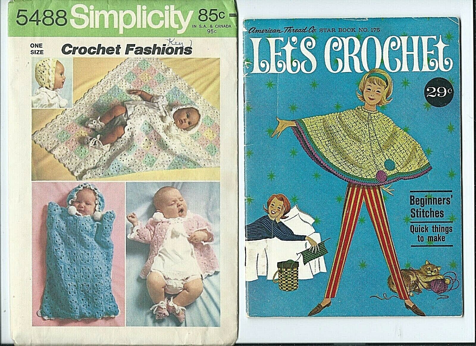 S 5488 Fashion patterns sweet Baby Clothes & vintage Star LET'S CROCHET book 175 Simplicity 5488 and American Thread Co.