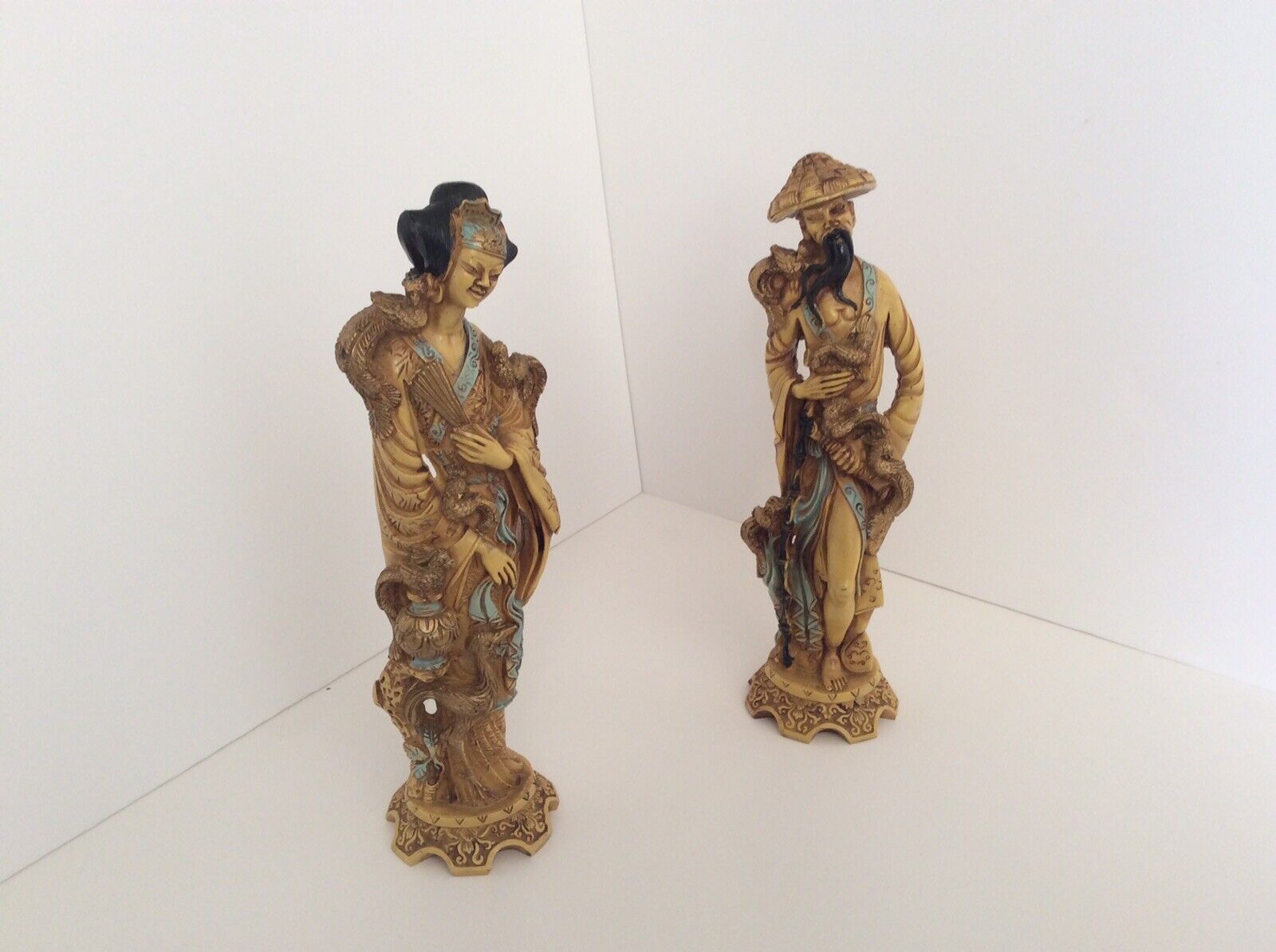 Handmade Carving Beautiful People Man & Woman Elegant Statue Chinese Asian Origi Без бренда