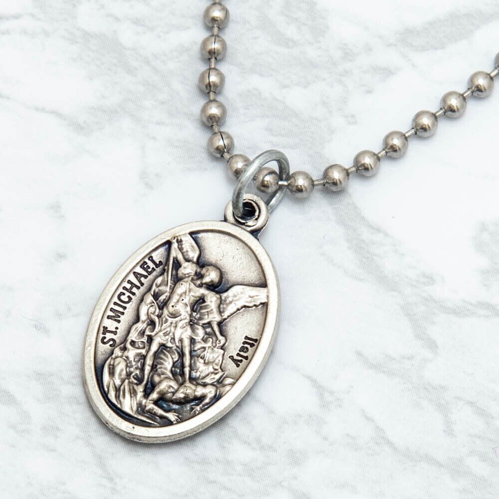 Patron Saint St Michael The Archangel 1" Medal Pendant Necklace 24" Chain Italy Без бренда - фотография #4