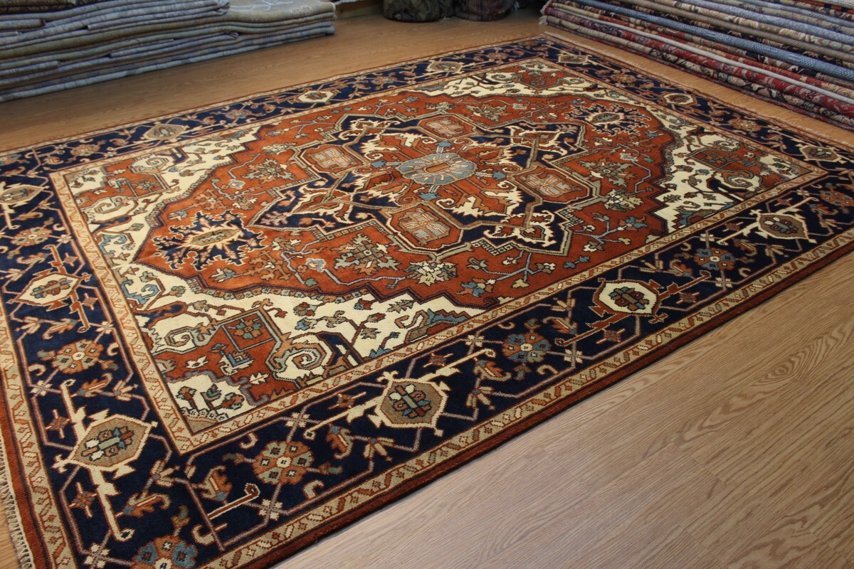 12X9_HAND-MADE_ Traditional Medallion KAZAK Design Rust Rug #5337 ***WOOL-RUG*** Pamir _PERSIAN_RUG_ - фотография #5