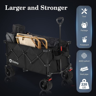 220L Collapsible Foldable Wagon with 330lbs Weight Capacity, Heavy Duty Foldi... Sekey - фотография #2