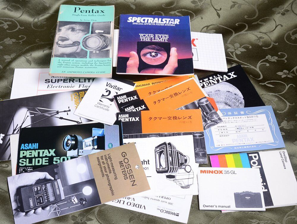 Lot (16) Instruction Books & Manuals:  Pentax SPECTRALSTAR Gossen MINOX Polaroid Pentax