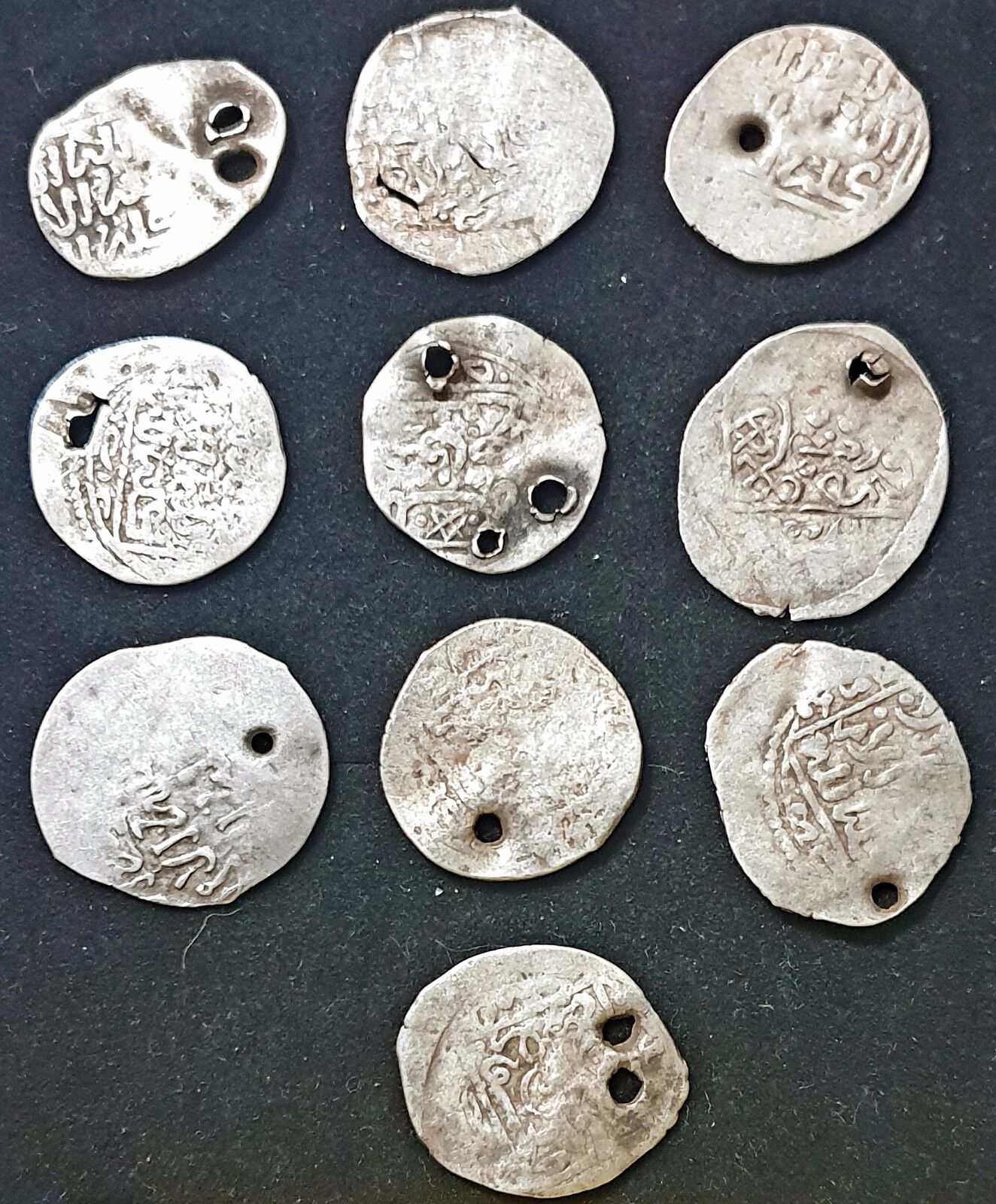 FANTASTIC Vintage Silver LOT of 10 RANDOM HOLED COINS Necklace Fibula Collection Unbranded