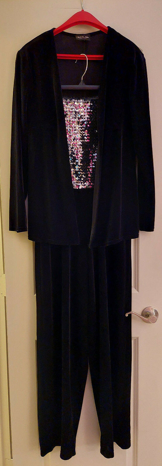 Vintage Onyx Nite Strapless Sequin Velvet Jumpsuit w/Velvet Jacket - Size 12 Onyx Nite