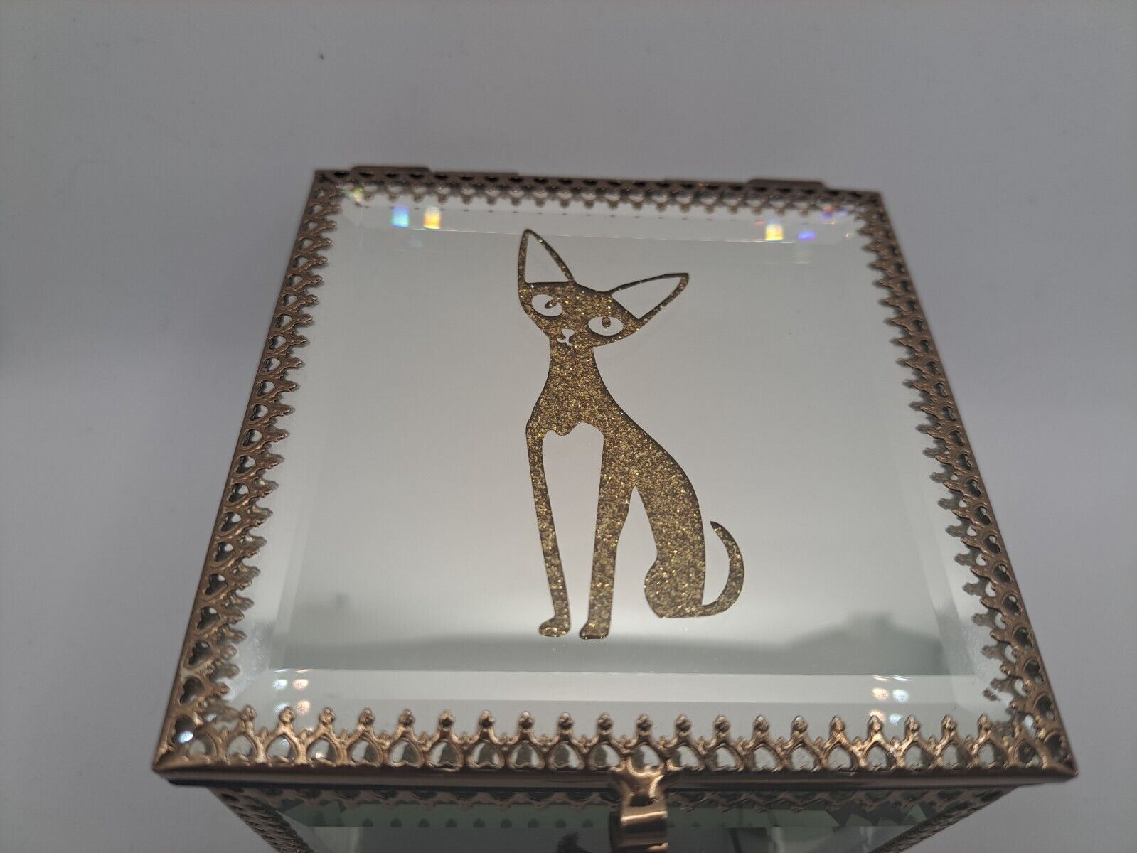 Cynthia Rowley New York Glass Siamese Cat Trinket Box Gold Trim Jewelry Box Без бренда - фотография #5