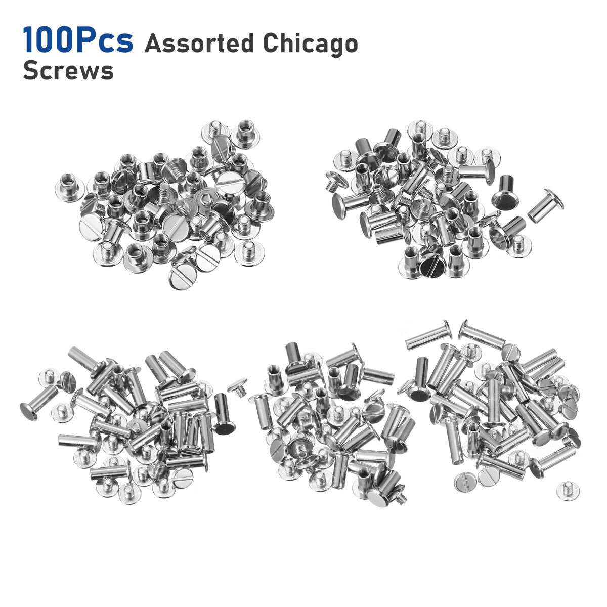 100 Pack Silvery Chicago Screws Metal Screw Posts Nail Rivet for Leather Crafts Unbranded - фотография #2