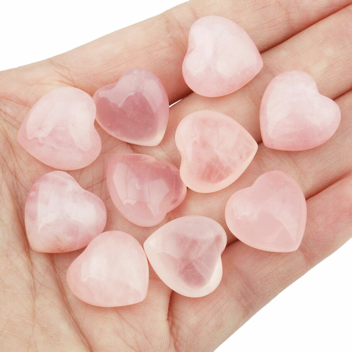 10Pcs Natural Rose Quartz Pocket Palm Worry Stones Puff Heart Healing Crystal Unbranded Does not apply - фотография #2
