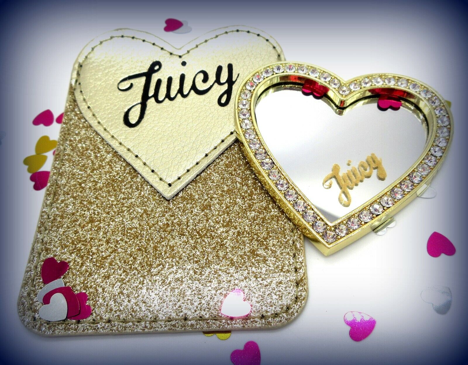 JUICY COUTURE Bling Phone Card/Money Holder & Crystal Mirror Stick-On COMBO Set Juicy Couture