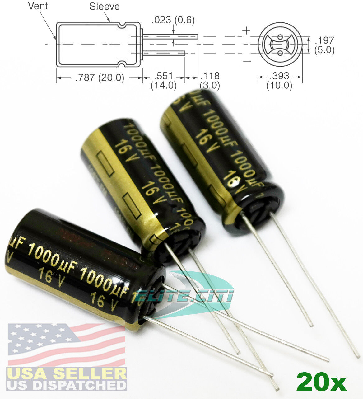 20x Panasonic FM 1000uF 16v Low-ESR radial capacitors 5000Hrs @ 105c 10mm 10x20 Panasonic EEU-FM1C102