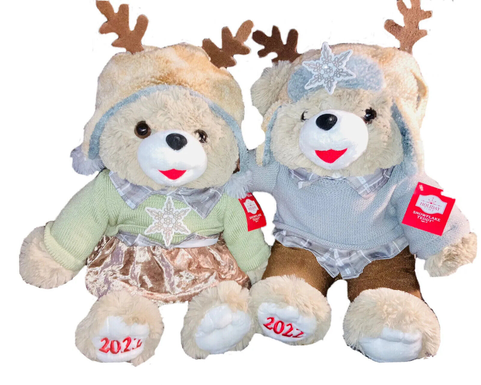 ￼🦌 ¡ HOT ! 2022 WALMART CHRISTMAS Snowflake 20” TEDDY BEAR BOY & GIRL Reindeer Holiday Time