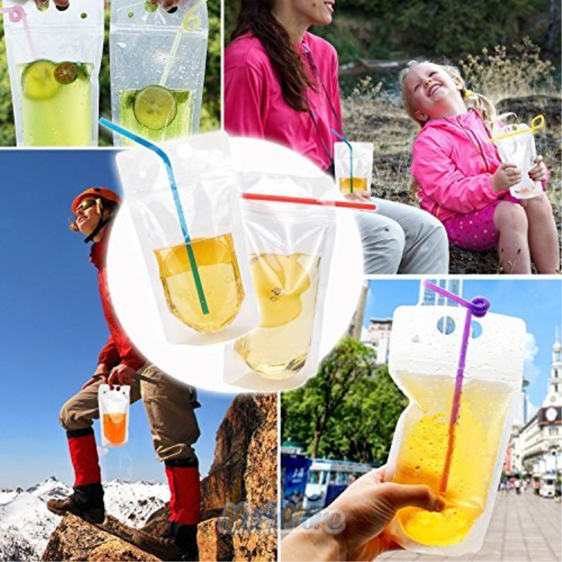 100PCS Drink Pouches Bags Stand-Up Zipper w/ Straws&Funnel for Cold & Hot Drinks Unbranded Does not apply - фотография #10