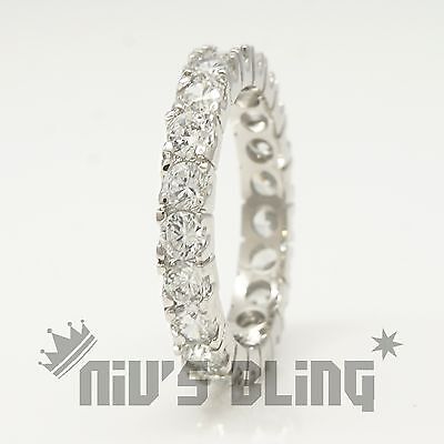 18K White Gold Plated CZ Wedding Engagement Band Eternity Women Promise Ring Niv's Bling - фотография #7