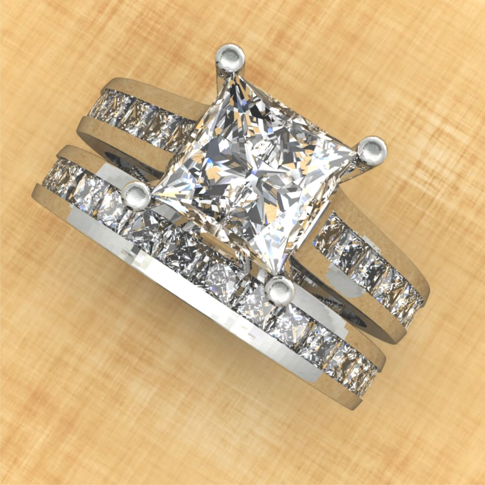 3.25ct Princess cut Diamond Engagement Ring Wedding Band Solid 14k White Gold Angus - фотография #5