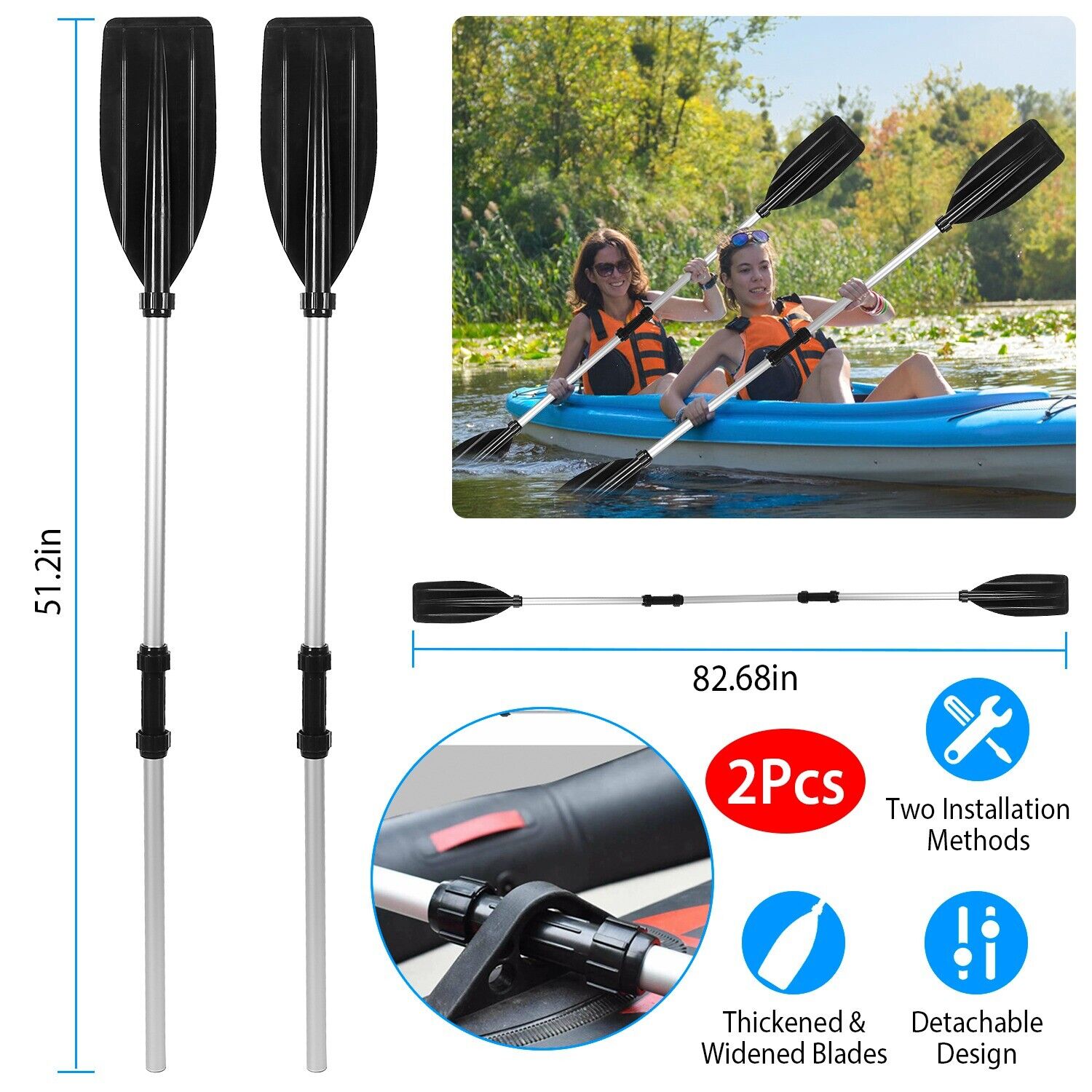 2Pcs Kayak Paddles Aluminum Alloy Detachable Canoe Paddle Boat Oars 82.68inch LakeForest Does not apply