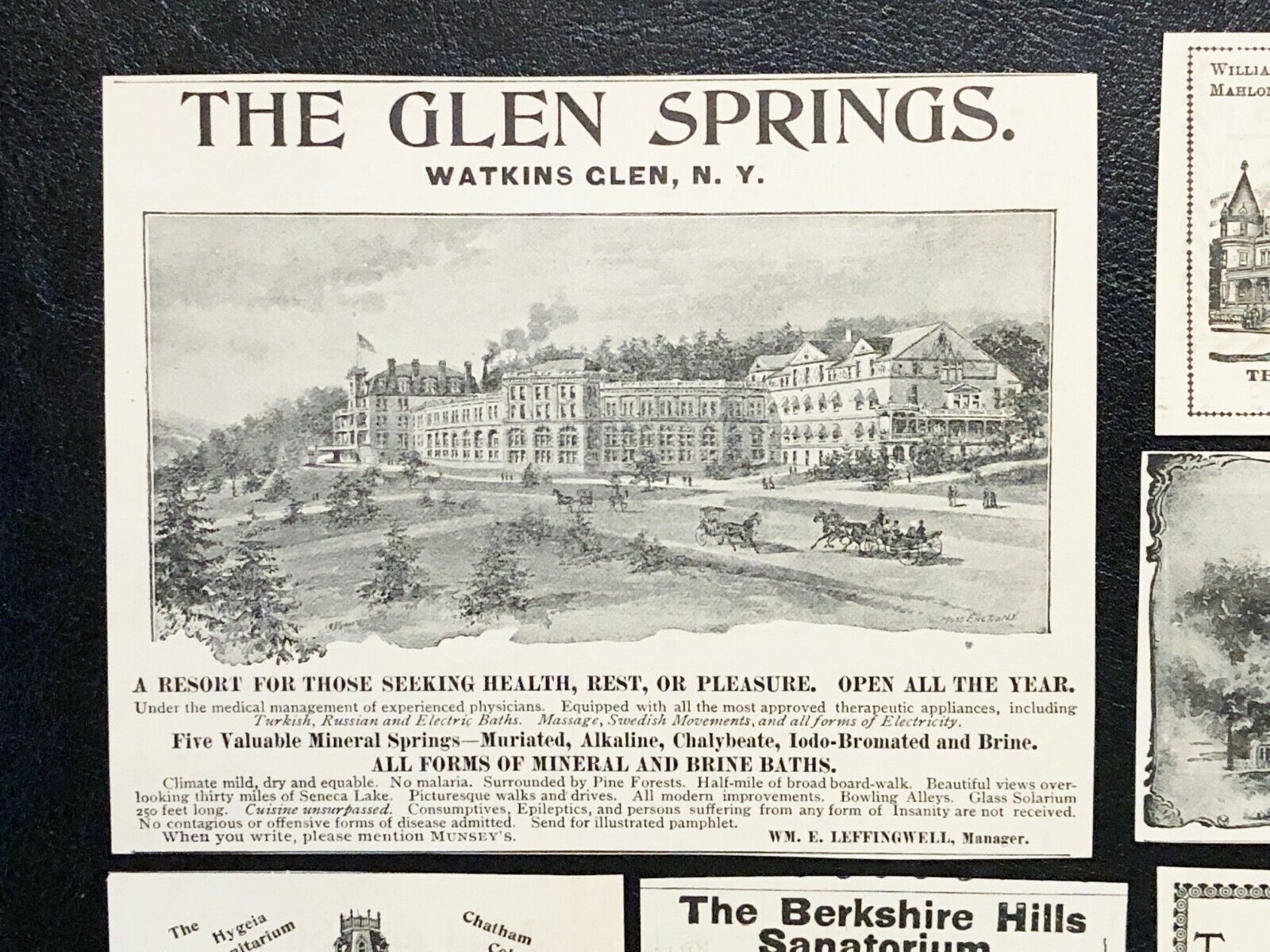 1890s SANITARIUM BUILDINGS Vtg Print Ad Lot~Glen Springs,The Alma,Hygeia,Keeley+ Без бренда - фотография #2