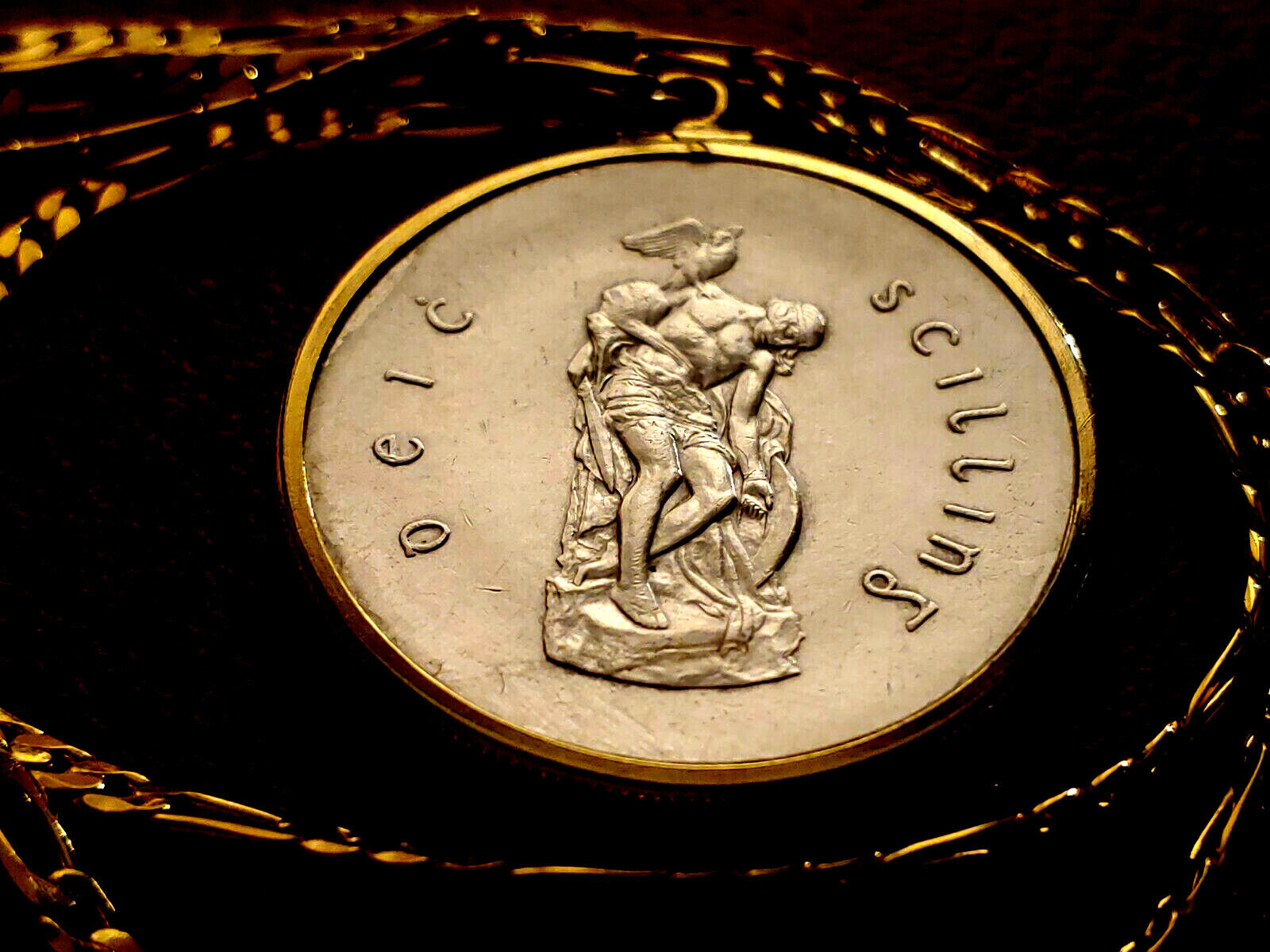 1916-1966 Irish Silver Cuchulaine Coin Pendant 24" 18KGF GOLD FILLED LINK CHAIN Honoredalllies - фотография #2