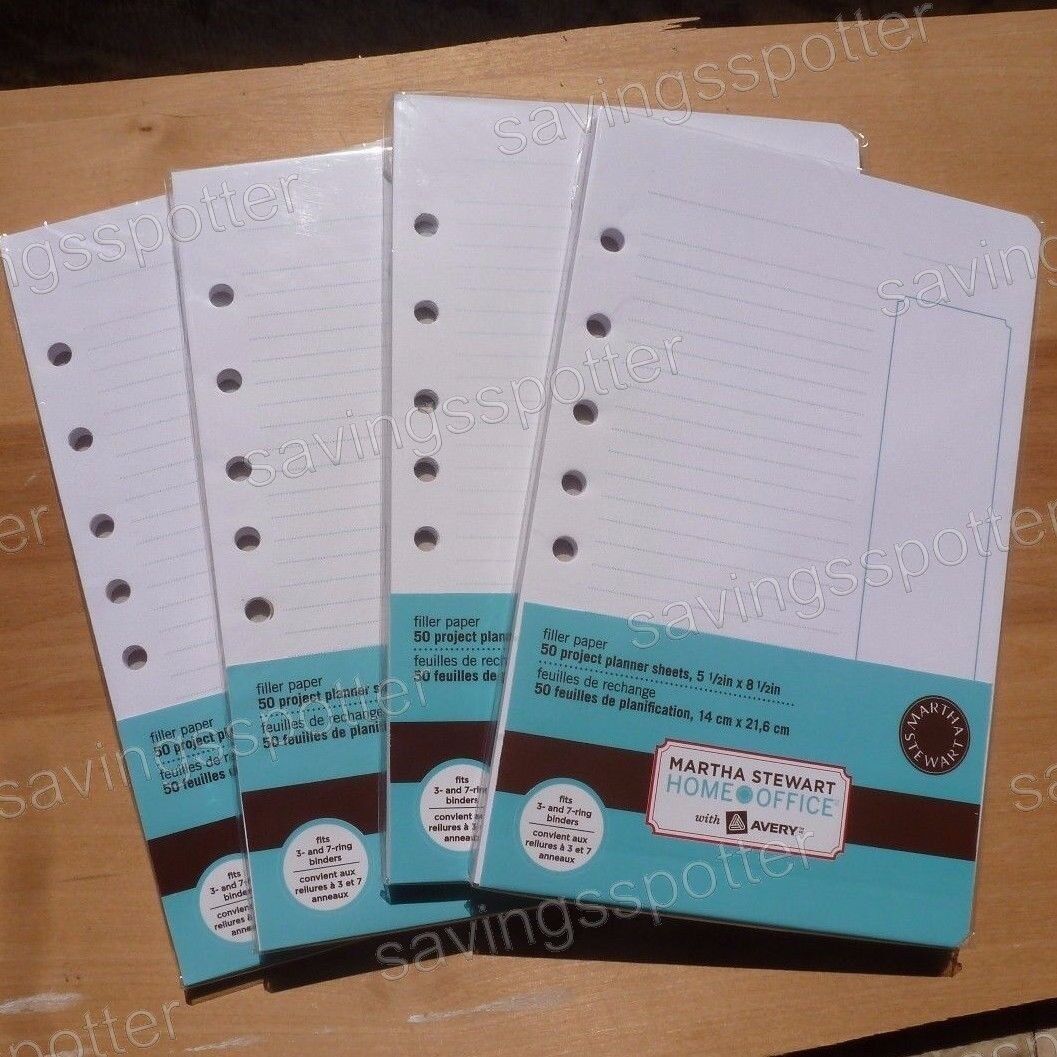Martha Stewart Office Planner Filler Paper 5.5x8.5 Mini Binder 7 Hole 200 Sheets Avery Does Not Apply