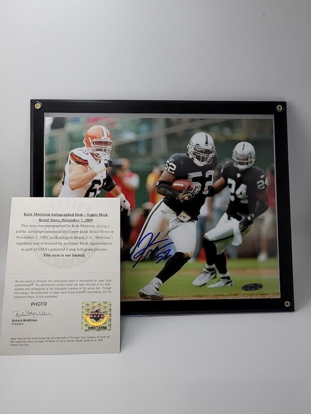 Kirk Morrison Signed 8X10 Photo Autograph Raiders  Browns Picture UDA Upper Deck Без бренда