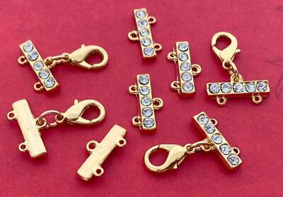 Gold Tone Metal and Rhinestones Two Strand Bar & Lobster Clasps Sets 4 Unbranded