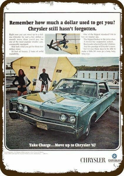 1967 CHRYSLER NEWPORT Mist Turquoise Car Vntg-Look DECORATIVE REPLICA METAL SIGN Без бренда