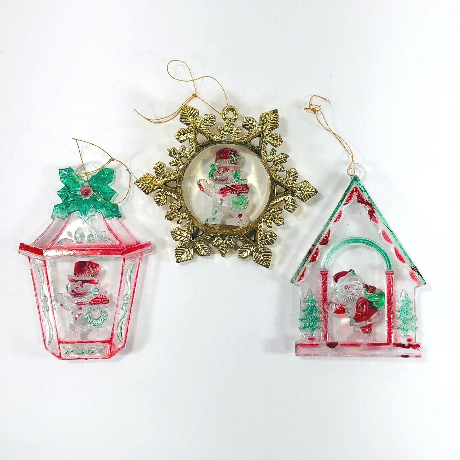 Vtg Acrylic with Red and Green Christmas Ornament Plastic Decoration Set of 3 Unbranded Does Not Apply