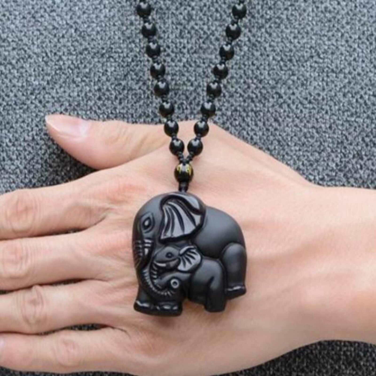 Natural Obsidian Double elephant gemstone pendant necklace Healing Colorful Unbranded 6
