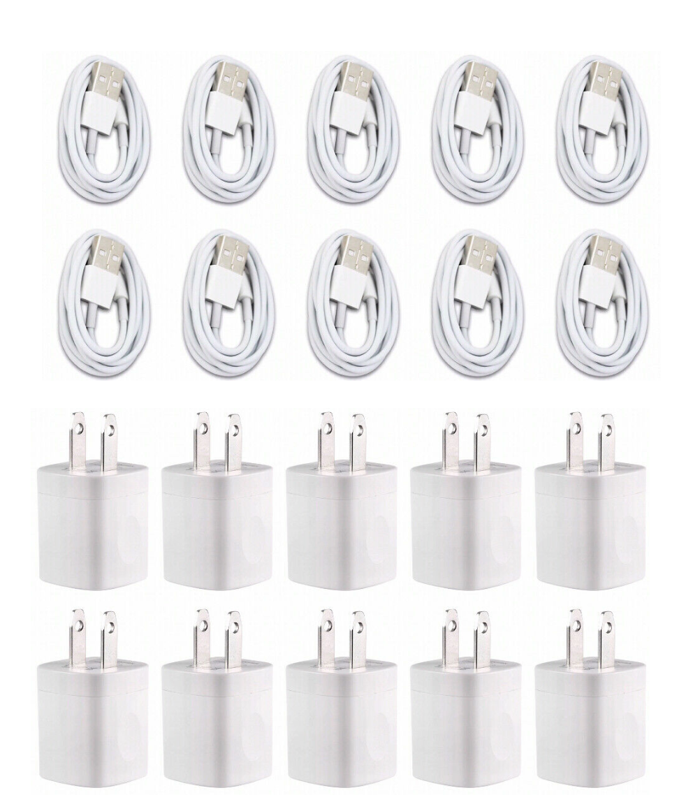 10 Sets White Home Wall AC Charger +  Sync USB Cable Cord for iPhone 5 6 7 8 XS uchoose-wireless Does Not Apply