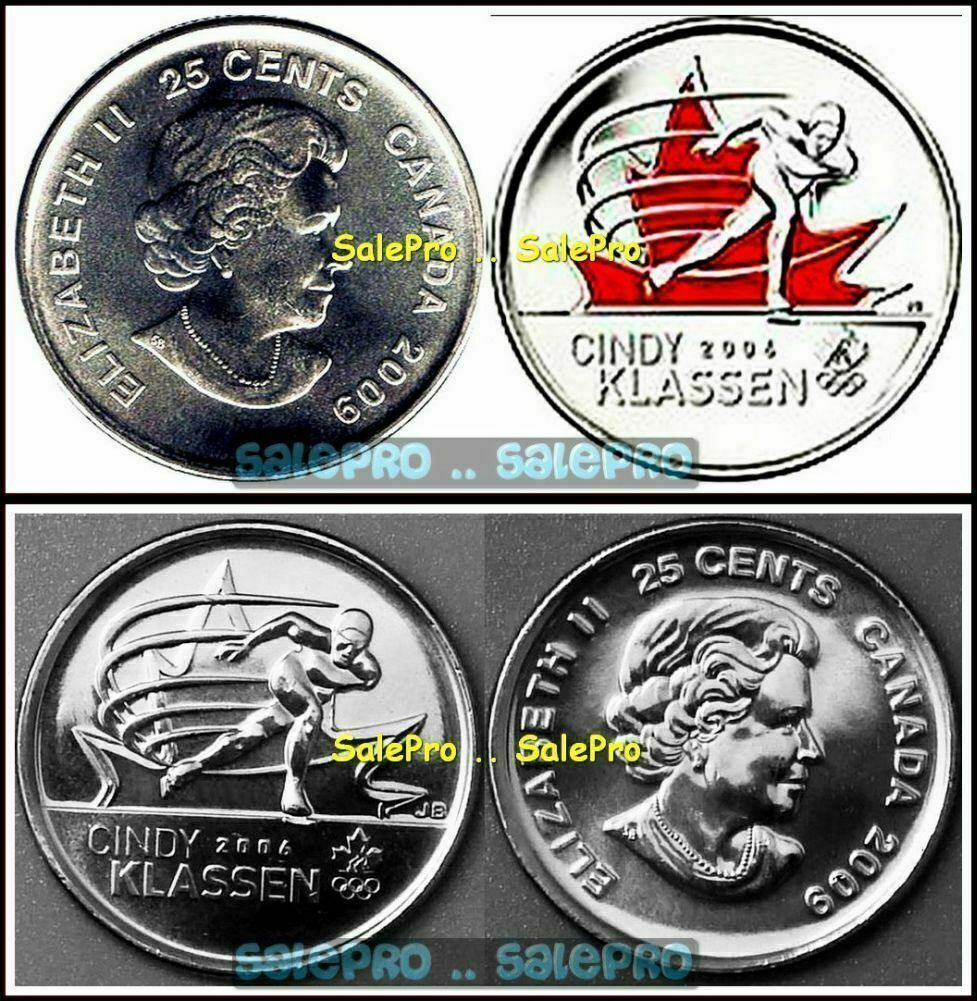 2x CANADA 2009 OLYMPIC KLASSEN SPEED SKATING COLORIZED 25 CENT COIN SET LOT UNC Без бренда