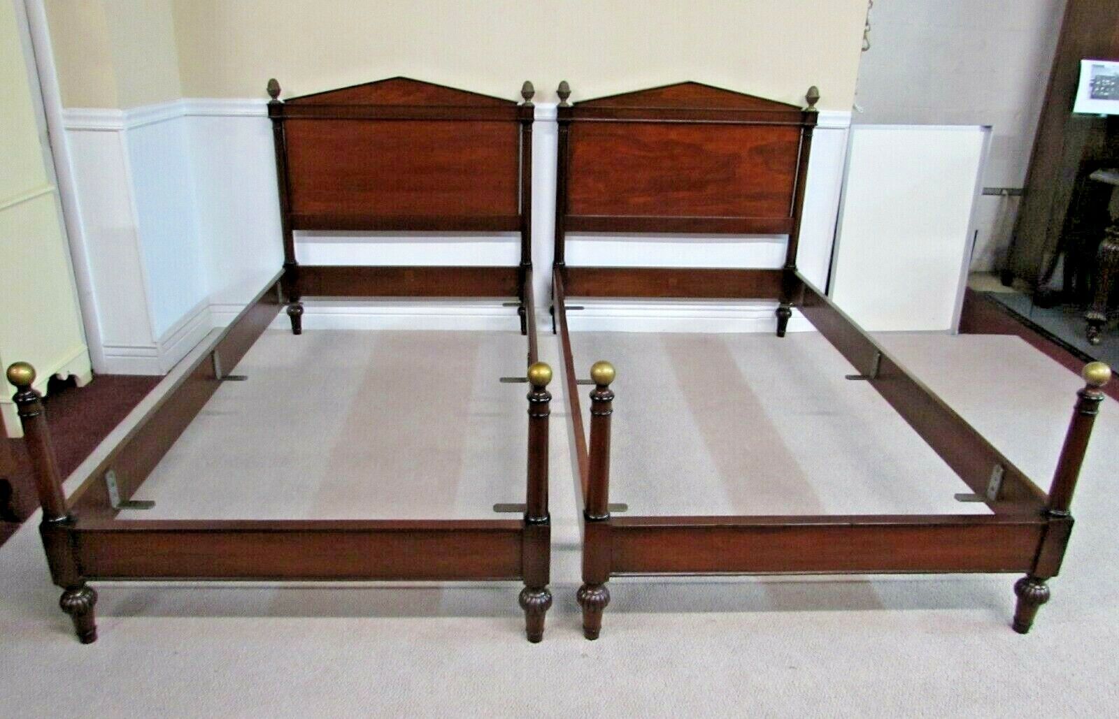 PAIR KITTINGER NEOCLASSICAL STYLE TWIN POSTER BEDS METAL ACORN PINEAPPLE FINIALS Unbranded 115