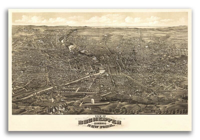 1880 Rochester New York Vintage Old Panoramic NY City Map - 20x30 Без бренда