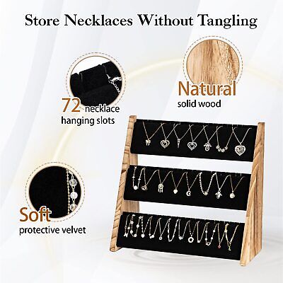 3 Tier Velvet Wood Necklace Holder Stand Brown Jewelry Display for 72 Necklaces Yoimori - фотография #6