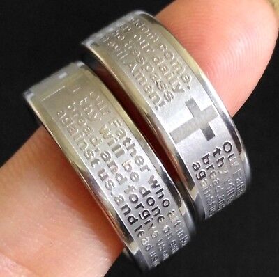 30pcs Etched Lord's Prayer Stainless Steel Ring  Men Jesus Religious Jewelry Unbranded - фотография #5