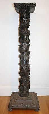 Tall Antique Chinese Carved Wood Pedestal. 2 Dragons & Carp Signed MAGNIFICIENT! Без бренда - фотография #5