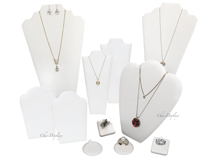 11pc Jewelry Display Set White Faux Leather Displays Necklace Ring Earring Stand Unbranded