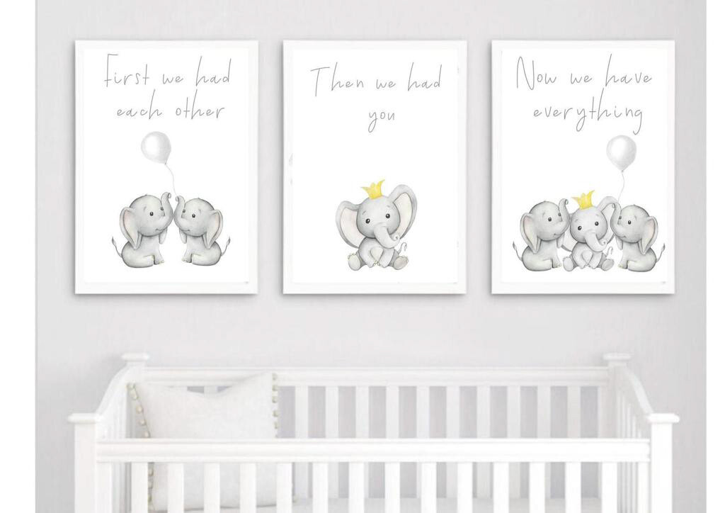 New Elephant Family, Pencil Art, Set Of 3 - Baby Room Wall Art Nursery Decor Elephant