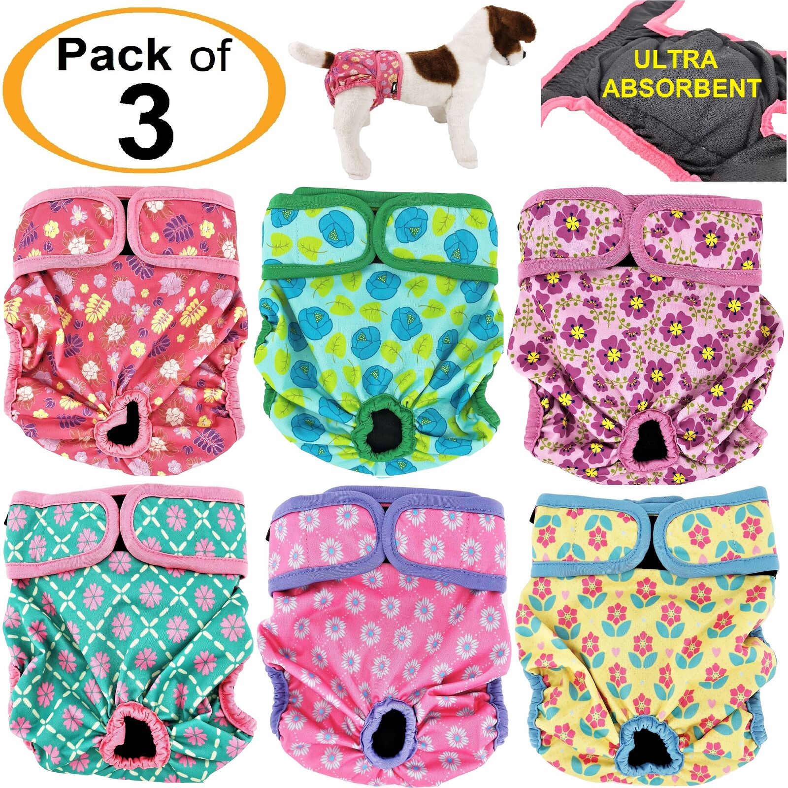 PACK of 3 Female Dog Diapers Cat LEAK PROOF Waterproof Washable Small Large Pet FunnyDogClothes®