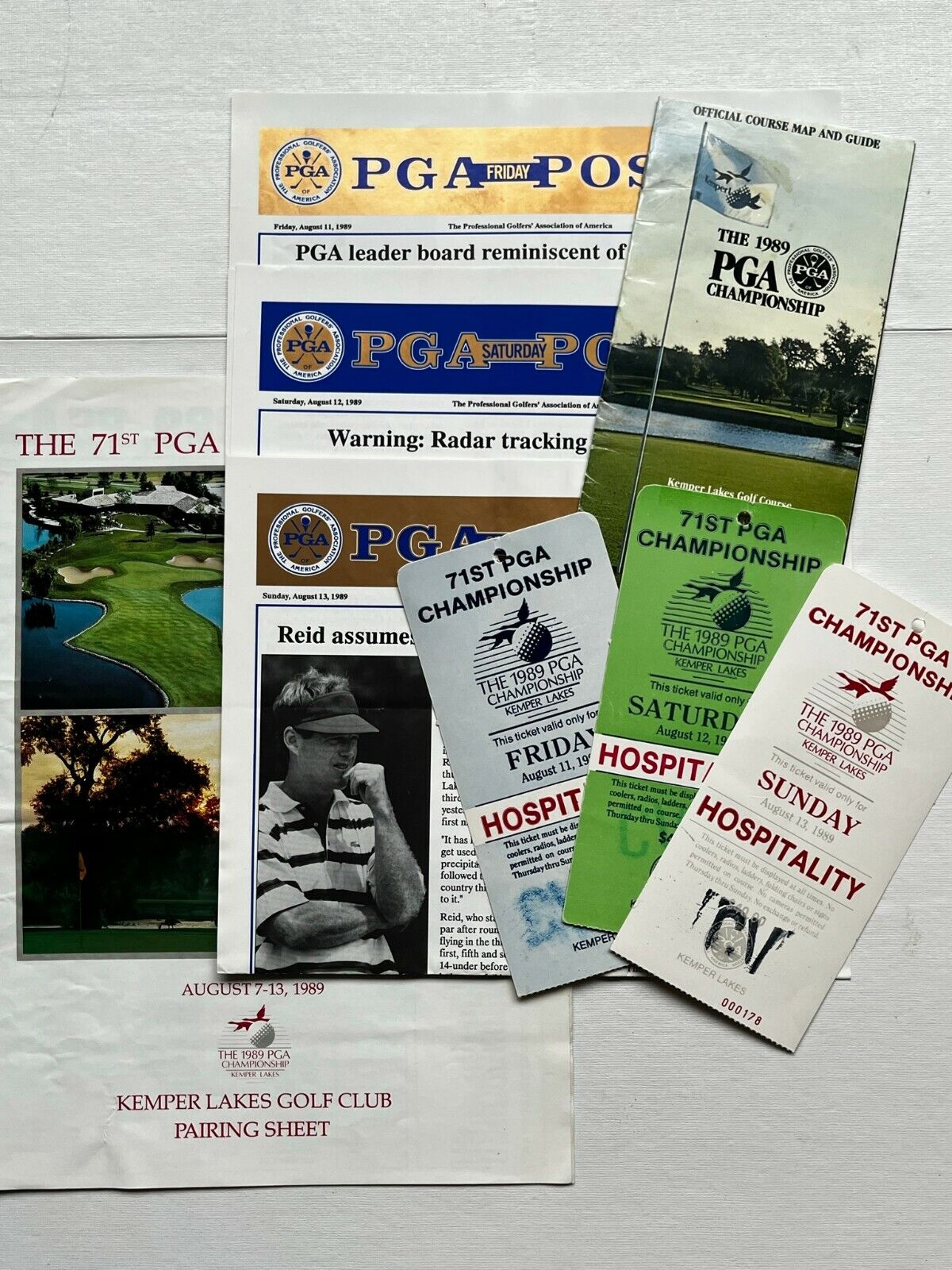 1989 PGA CHAMPIONSHIP 3 TICKETS+ KEMPER LAKES GUIDE/MAP+ 5Extras - PAYNE STEWART PGA