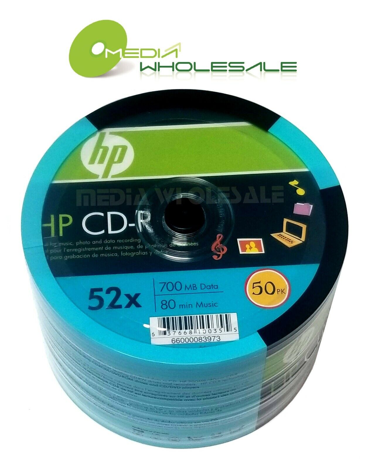 50 Hp CD-R CDR Discs Logo 52X 700MB 80MIN In ECO Spindle (Storage) HP CR00070B - фотография #3