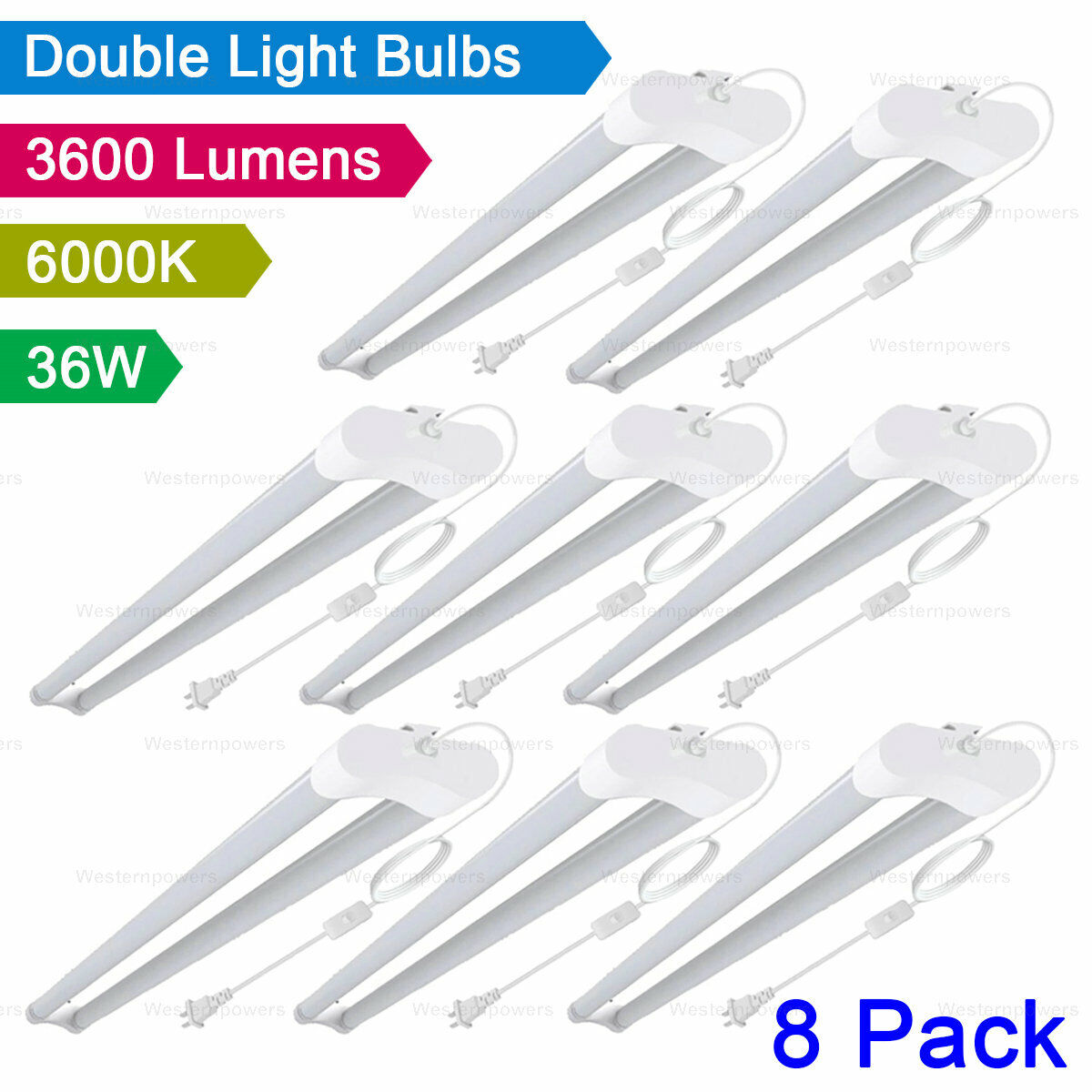 8 Pack 36W LED Shop Light Ceiling Workbench Garage LED Light 6000K Daylight westernpowers Does Not Apply