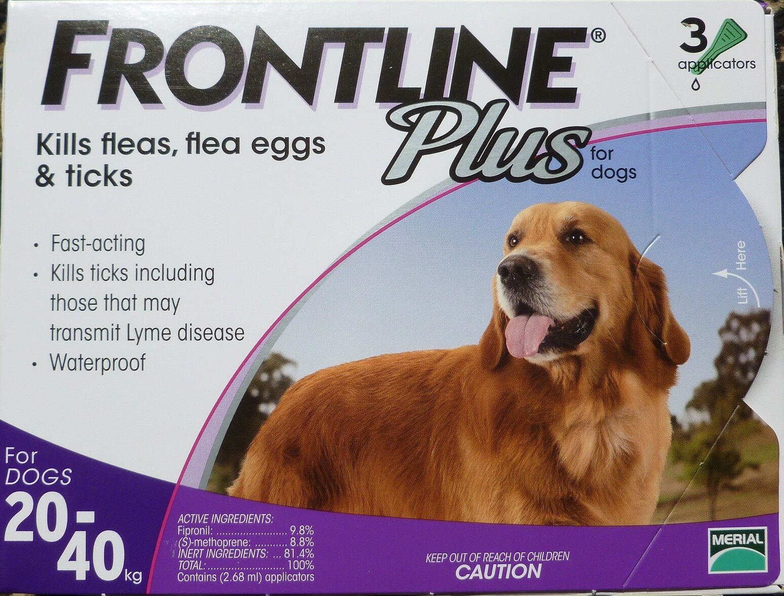 Frontline Plus (3-Pack / 3 Months) PURPLE for Dogs 45-88 lbs 20-40KG NIB FRONTLINE