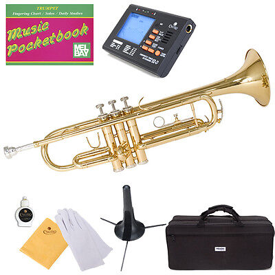Mendini Bb Trumpet Gold Lacquered Student Band +Tuner+Case+CareKit ~MTT-L Mendini MTTLSDPB92D