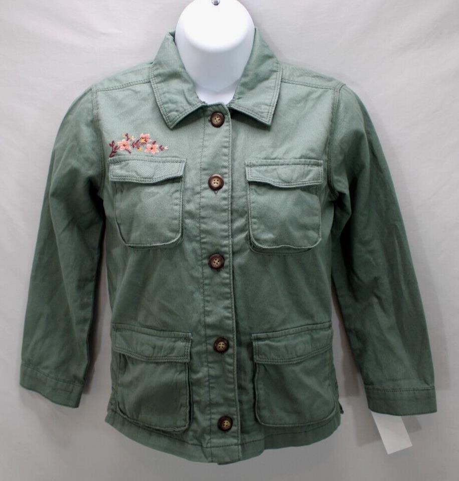 OshKosh Military Shirt Jacket Girl Sz 10 Embroidered Floral Green Button NWT OshKosh B’gosh - фотография #3