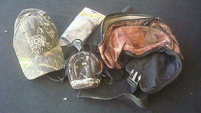 HUNTING ACCESSORIES Lot 4 Camo Fanny Pack Camera Case Cap & New Head Net Assorted