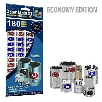 3 Pack Master Socket Label Set Economy Blue Edition Easy Read Chrome Decal Tags SteelLabels.com M3PACK001 - фотография #9